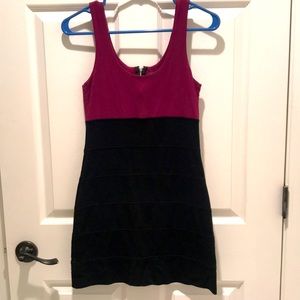 Black and plum dress with back zipper